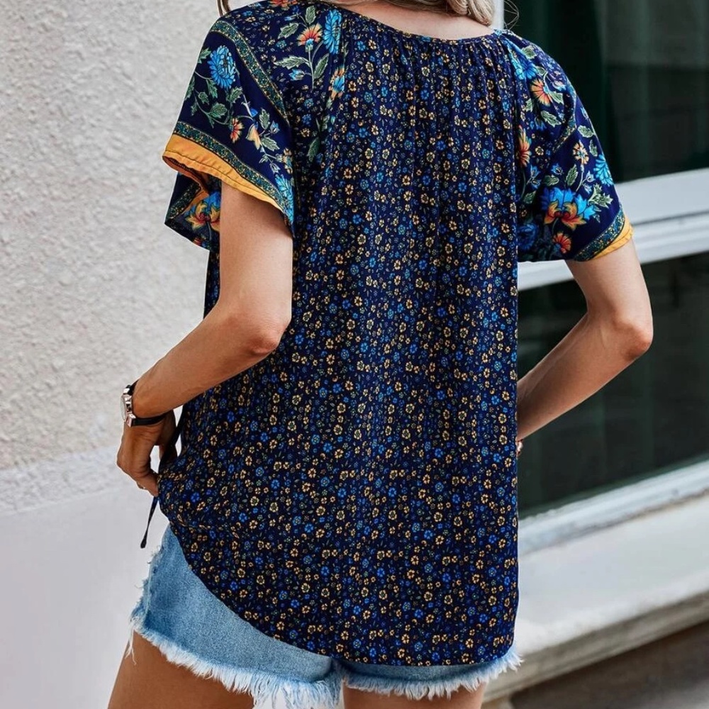 05 Boho floral Print Cottagecore blouse - Picture 3 of 11
